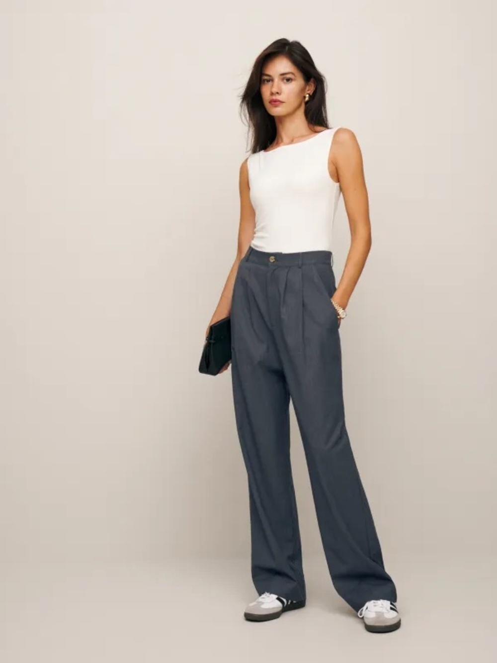 Reformation grey pleated wide leg trousers 6 made in USA